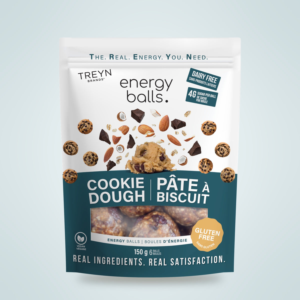 TREYN Cookie Dough Energy Balls, 150 g pouch, front